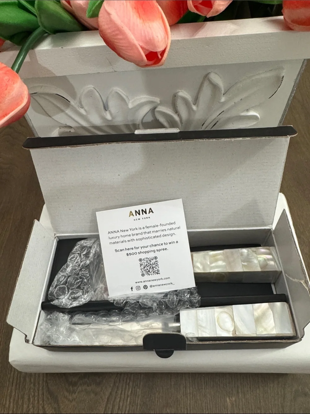 #243 ANNA Mother of Pearl Handle Cheese Knives - Set of 2 - NEW IN BOX